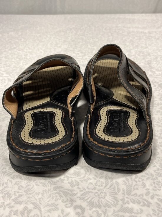 Born Sandals Womens Size US 9 M EU 40.5 Dark Brown Leather Slides Open Toe Flats - Picture 4 of 12